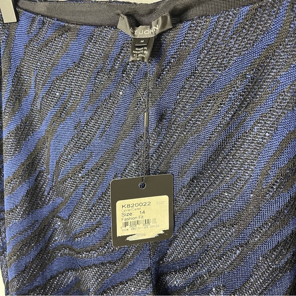 St John Party Animal Pants Blue Black Sequins Size 14 Animal Print Straight Leg - Picture 8 of 10